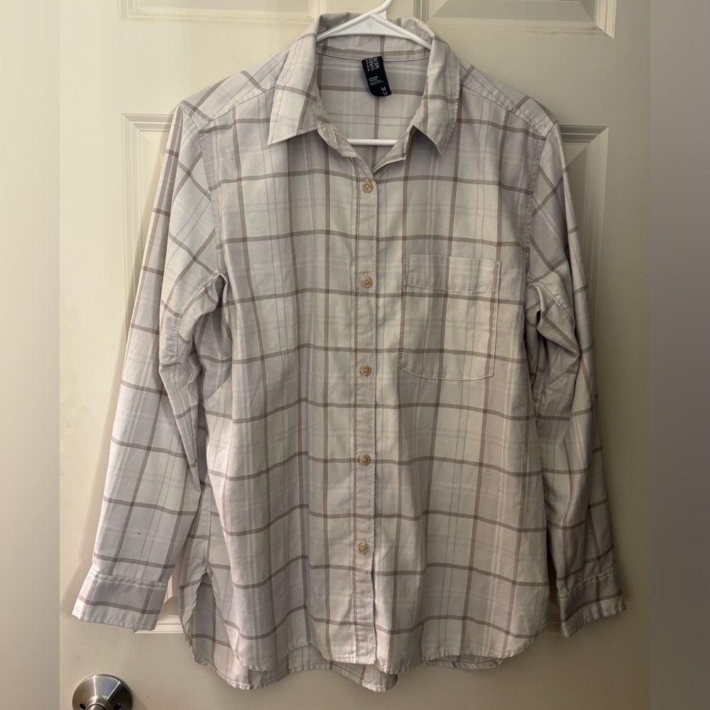 Mountain Hardwear Women’s Lightweight Flannel Button Up, Cream Plaid, M